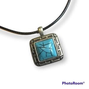 Upcycled faux turquoise pendant necklace